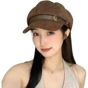 Women's Vintage Newsboy Hat Winter Suede Cap Octagonal Hat Fashion Gatsby